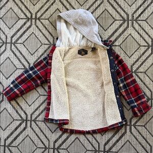 Plaid Red and Blue Kids Coat with Hood Extra Warm